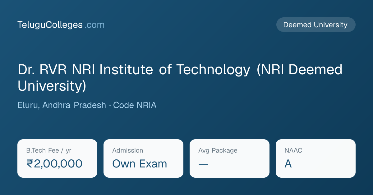 Dr. RVR NRI Institute of Technology (NRI Deemed University) Admission ...